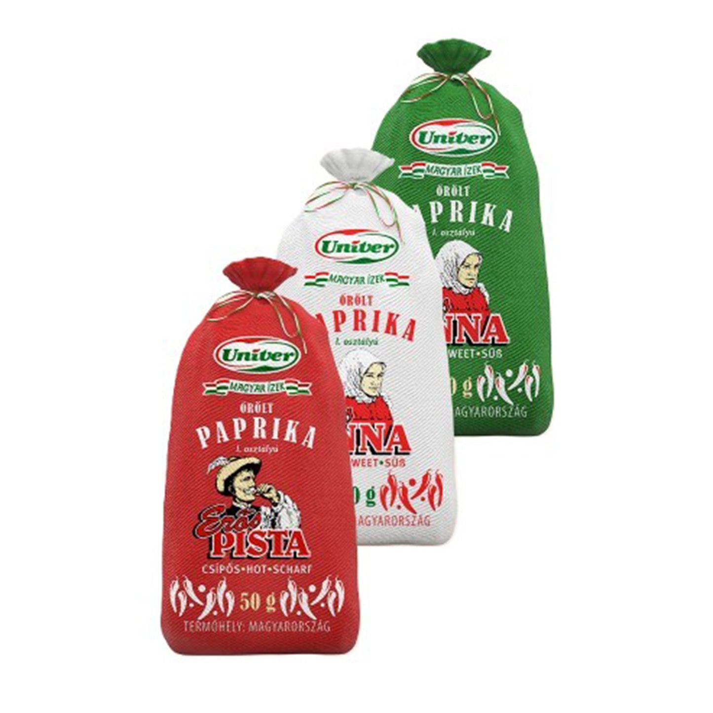 Univer Gewürzpaprika Set Erös Pista (Scharf) & Edes Anna (Süß) - 3x50g
