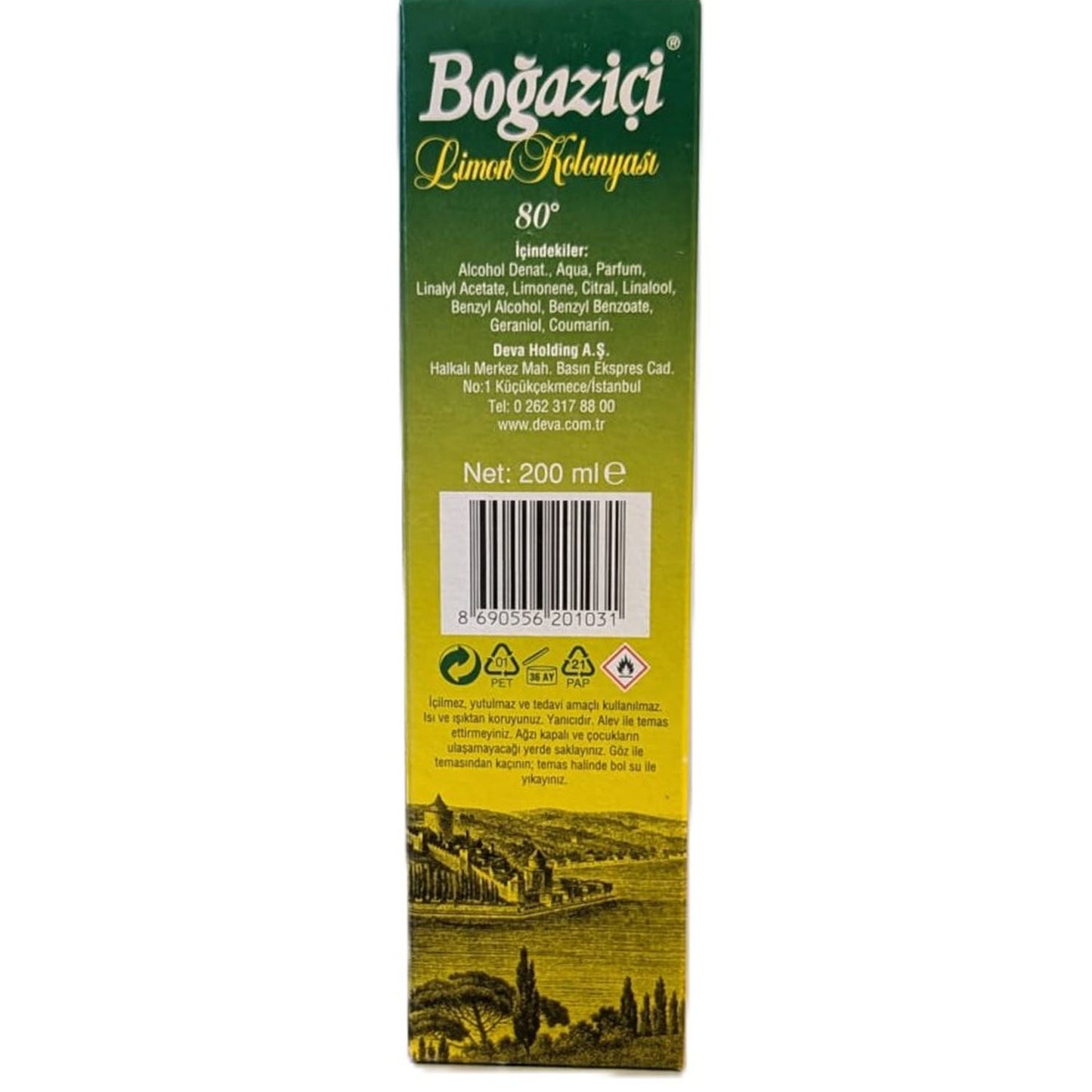 Bogazici Kolonya 80° Lemon EAU de Cologne 200ml