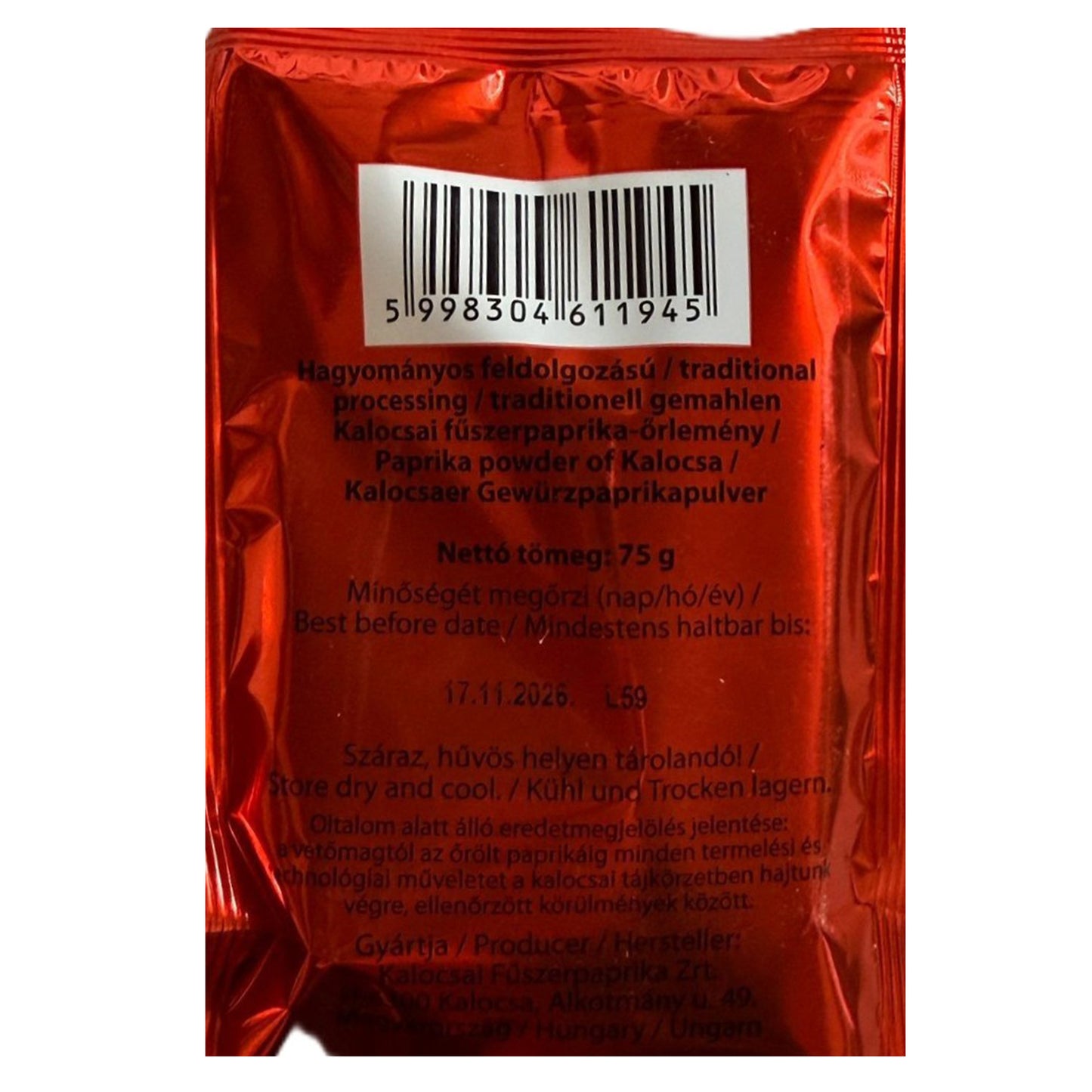 Kalocsai Paprikapulver Edelsüß (g.U.) 75 g – Traditionell gemahlen & Handgeerntet – Premium Ungarische Paprika aus Kalocsa – Authentisch für Gulasch, Pörkölt & Fleischgerichte