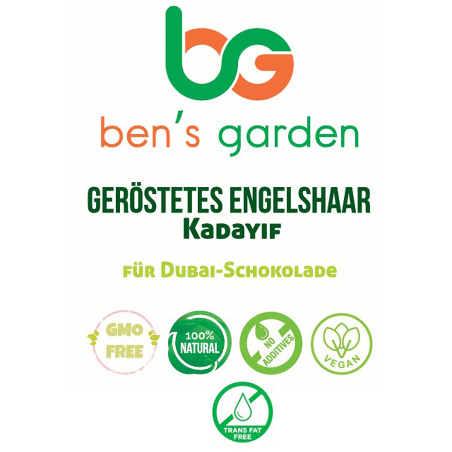 Geröstete Kadayif für Dubai Schokolade - Engelshaar - Knusprig & Lecker 200g - Ohne Zusatzstoffe - Ohne Transfette - 100% natürlich - Ben's Garden