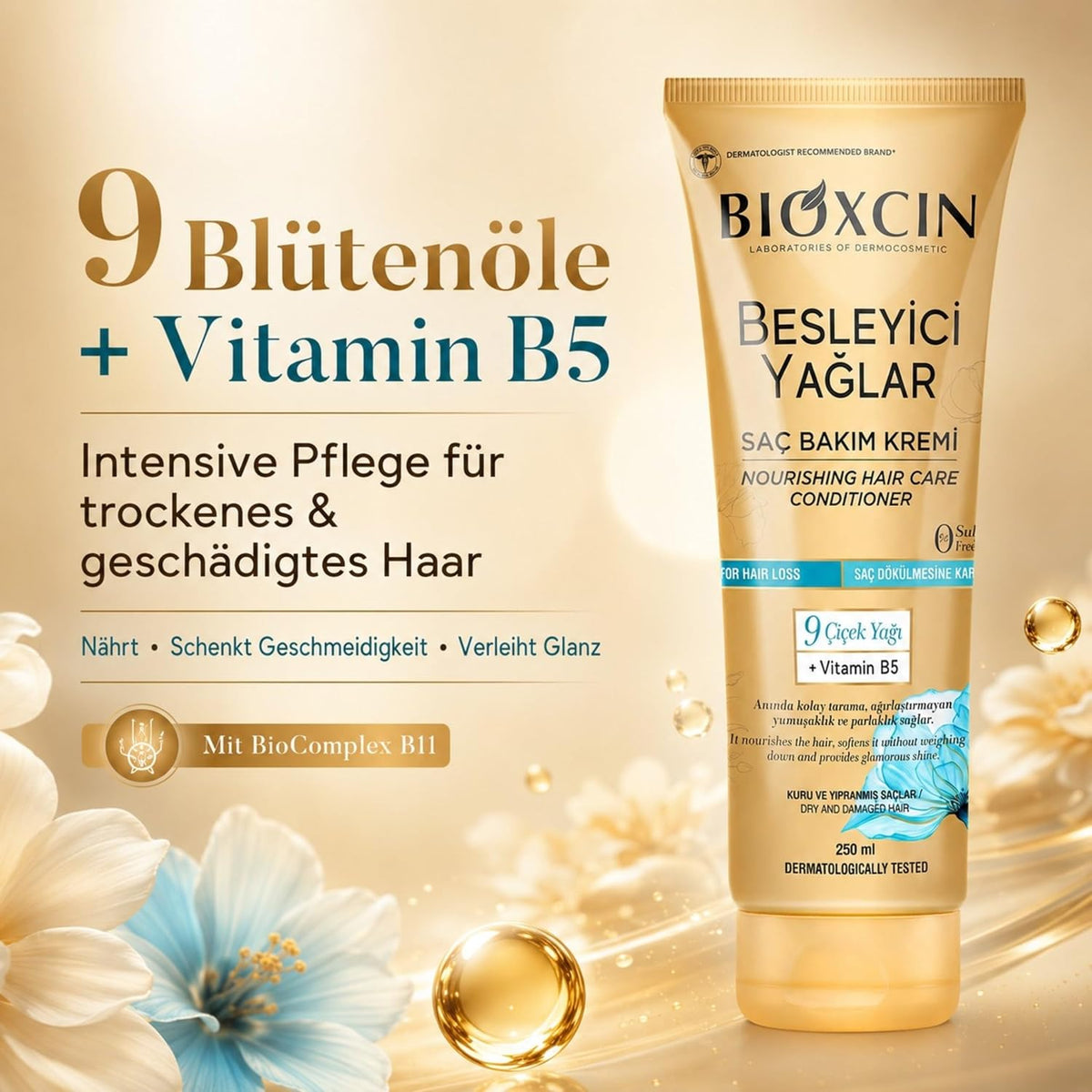 Bioxcin Nourishing Oils Haarspülung 250 ml – mit 9 Blütenölen, Vitamin B5 & BioComplex B11, sulfatfrei