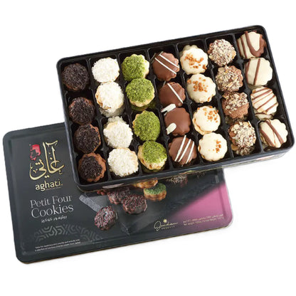 Aghati Petit Four 1kg – Premium Buttergebäck mit Pistazien, Mandeln & Schokolade – Edle Dose