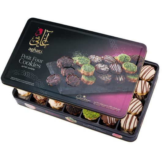 Aghati Petit Four 1kg – Premium Buttergebäck mit Pistazien, Mandeln & Schokolade – Edle Dose