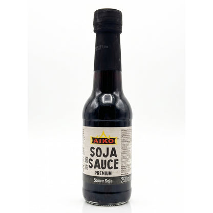 AIKO Sojasauce 250ml Glasflasche – Traditionelle dunkle Soja Soße für Sushi & Wok, würzige Marinade & Dip für Fleisch, Nudeln & Gemüse
