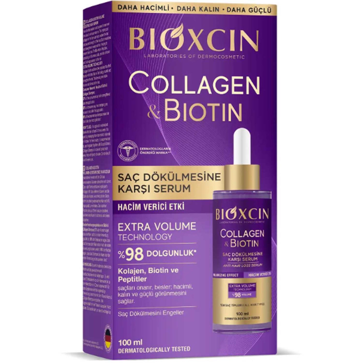 Bioxcin Collagen & Biotin Anti-Haarausfall Haarserum 100ml, Extra Volumen & Fülle - Für Dünnes, Schwaches Haar, Kräftigendes Haarwuchsmitte