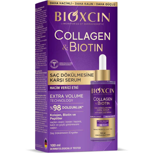 Bioxcin Collagen & Biotin Anti-Haarausfall Haarserum 100ml, Extra Volumen & Fülle - Für Dünnes, Schwaches Haar, Kräftigendes Haarwuchsmitte