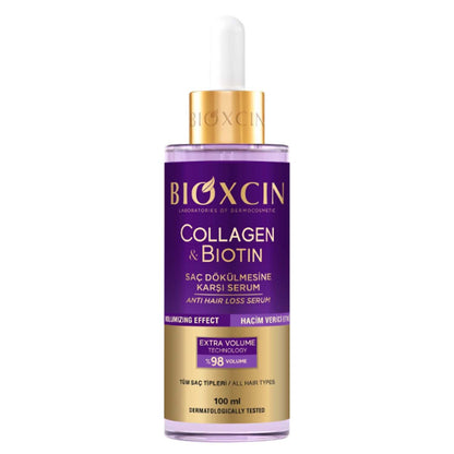 Bioxcin Collagen & Biotin Anti-Haarausfall Haarserum 100ml, Extra Volumen & Fülle - Für Dünnes, Schwaches Haar, Kräftigendes Haarwuchsmitte