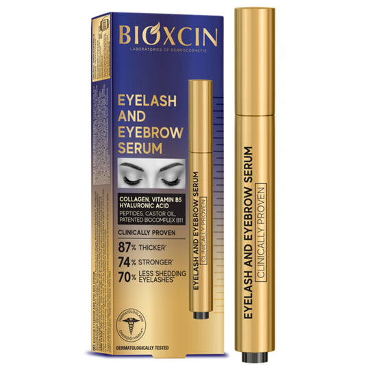 Bioxcin Augenbrauen & Wimpernserum 3ml - Sichtbar Dichter & Länger - 87% Mehr Volumen - Mit Biotin, Kollagen, Hyaluron & Rizinusöl