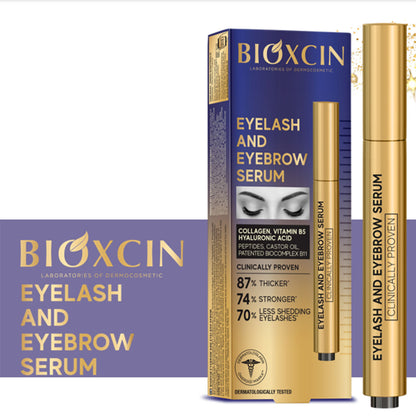 Bioxcin Augenbrauen & Wimpernserum 3ml - Sichtbar Dichter & Länger - 87% Mehr Volumen - Mit Biotin, Kollagen, Hyaluron & Rizinusöl