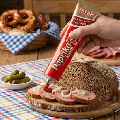 Kalocsai Ungarische Paprikacreme Mild (160g Tube) – Original Edes Paprikapaste (g.U.) | Milde Würzpaste aus Kalocsa – Ohne Farbstoffe | Praktisch für Gulasch, Saucen & Verfeinern