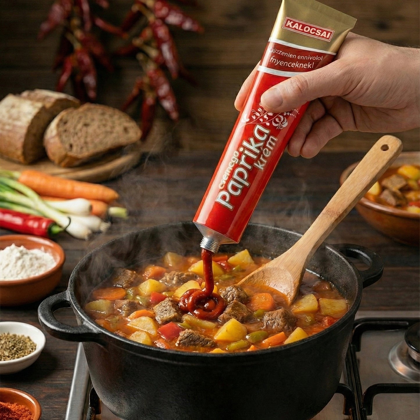 Kalocsai Ungarische Paprikacreme Mild (160g Tube) – Original Edes Paprikapaste (g.U.) | Milde Würzpaste aus Kalocsa – Ohne Farbstoffe | Praktisch für Gulasch, Saucen & Verfeinern