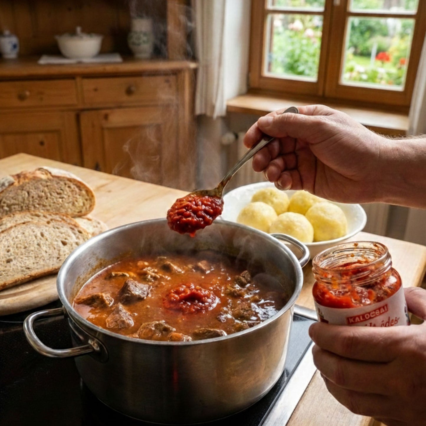 Kalocsai Ungarische Paprikapaste mild (210g) - Original Darált Edes Paprikamark (g.U.) - Milde Würzpaste direkt aus Kalocsa – Ohne scharfe Gewürze – Ideal für Gulasch, Saucen & Kindergerichte