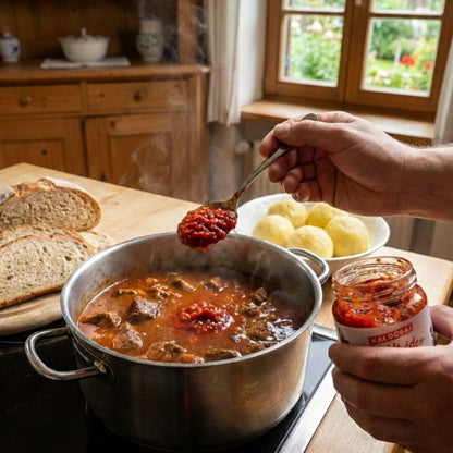 Kalocsai Ungarische Paprikapaste mild (210g) - Original Darált Edes Paprikamark (g.U.) - Milde Würzpaste direkt aus Kalocsa – Ohne scharfe Gewürze – Ideal für Gulasch, Saucen & Kindergerichte