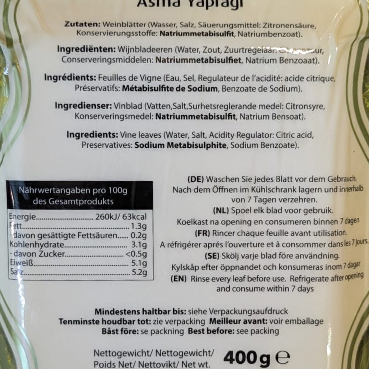 Elifce Tokat-Typ Weinblätter im 400g -für Gefüllte Spezialitäten-Vakuumversieget