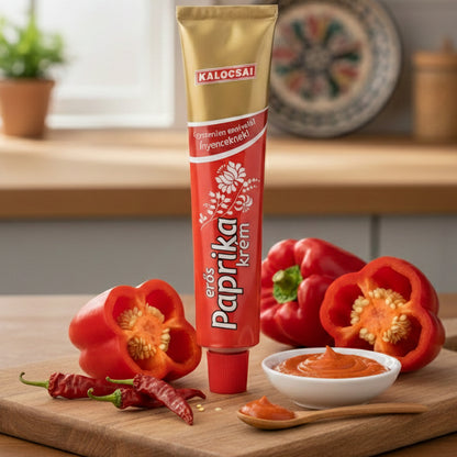 Kalocsai Ungarische Paprikacreme scharf (70g Tube) – Original Erös Paprikapaste (g.U.) | Scharfe Würzpaste direkt aus Kalocsa – Ohne Farbstoffe | Praktisch für Gulasch, Saucen & Schärfen