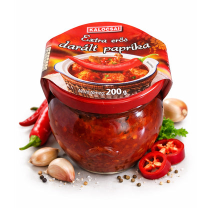Kalocsai Ungarische Paprikapaste Extra scharf 200g – Original Darált Extra Erös Paprikamark (g.U.) | Intensive Scharfe Würzpaste aus Kalocsa | Ideal für Gulasch,Saucen & BBQ