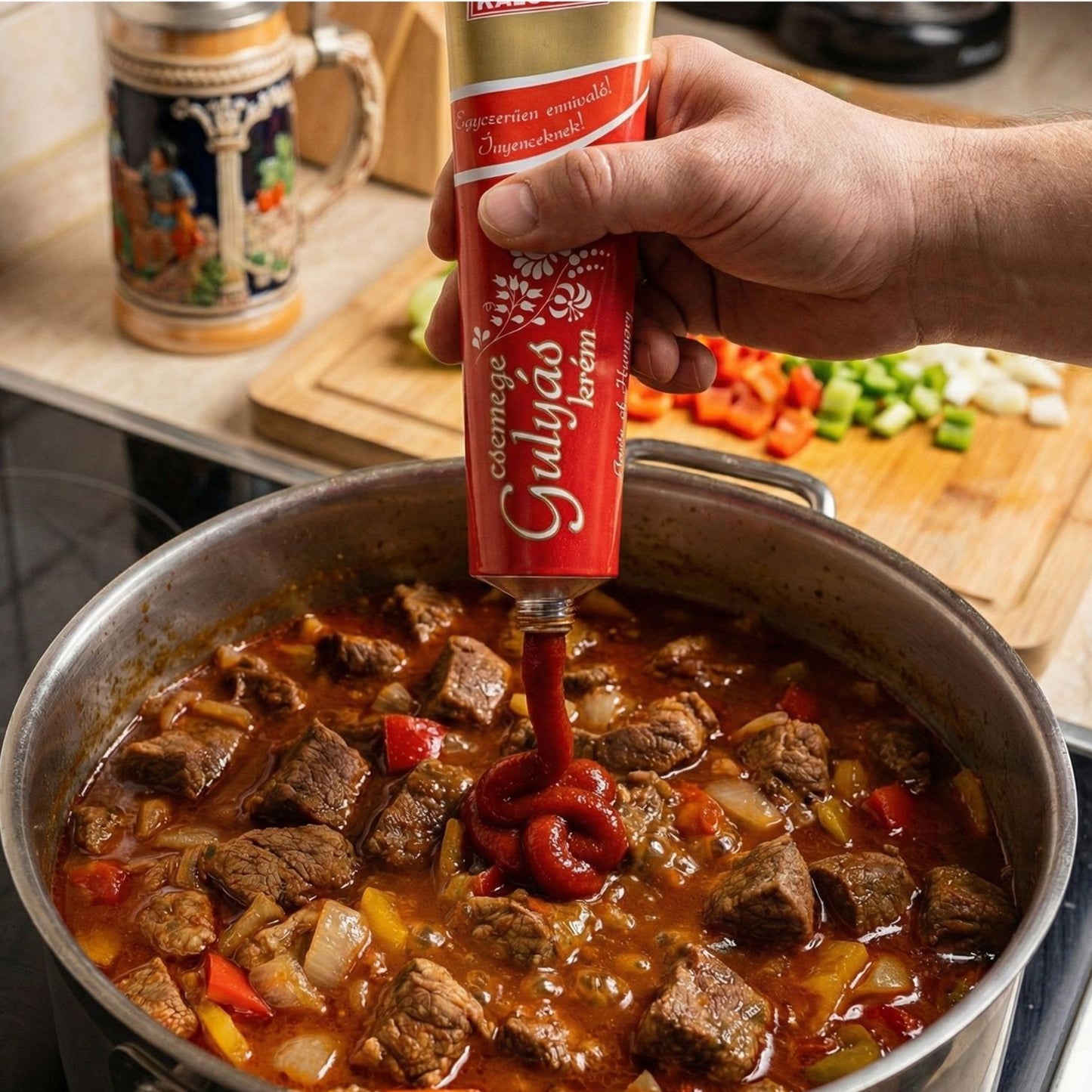 Kalocsai Ungarische Gulaschcreme Mild 160g Tube – Original Gulaschpaste aus Kalocsa (g.U.) | Milde Würzpaste für authentisches Gulasch – Ohne Farbstoffe | Ideal für Suppen & Eintöpfe