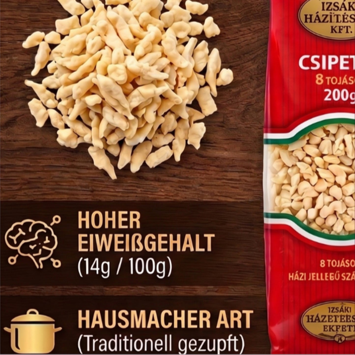Izsaki Csipetke Premium Traditionelle Ungarische Eiernudeln (8 Eier), 200g, Authentische Zupfnudeln für Gulaschsuppe & Eintöpfe. Proteinreiche Teigwaren