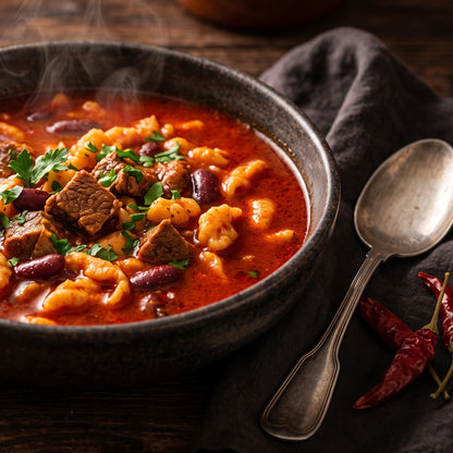 Izsaki Erös Pistas Premium Csipetke Scharfe Eiernudeln (4 Eier), 200g, Authentische scharfe Zupfnudeln für Gulaschsuppe & Eintöpfe. Veredelt mit ungarischem Paprika.