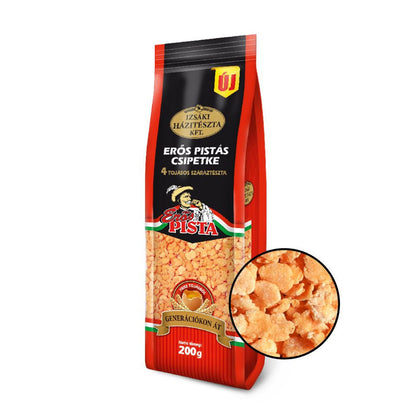 Izsaki Erös Pistas Premium Csipetke Scharfe Eiernudeln (4 Eier), 200g, Authentische scharfe Zupfnudeln für Gulaschsuppe & Eintöpfe. Veredelt mit ungarischem Paprika.