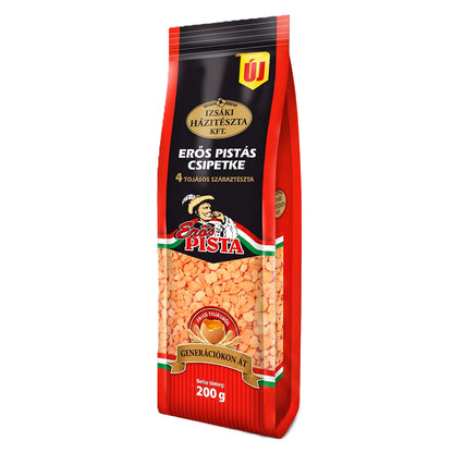 Izsaki Erös Pistas Premium Csipetke Scharfe Eiernudeln (4 Eier), 200g, Authentische scharfe Zupfnudeln für Gulaschsuppe & Eintöpfe. Veredelt mit ungarischem Paprika.