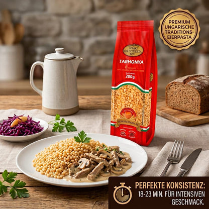 Izsaki Tarhonya Premium Ungarische Eiergraupen (8 Eier), 200g, Authentische Premium-Beilage aus Ungarn. Proteinreiche Eiergraupen (14g) für Gulasch & Pörkölt. 8-Eier Qualität.