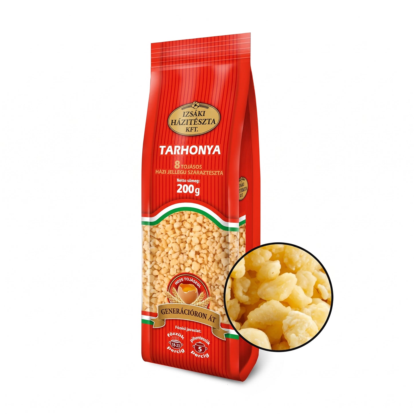 Izsaki Tarhonya Premium Ungarische Eiergraupen (8 Eier), 200g, Authentische Premium-Beilage aus Ungarn. Proteinreiche Eiergraupen (14g) für Gulasch & Pörkölt. 8-Eier Qualität.