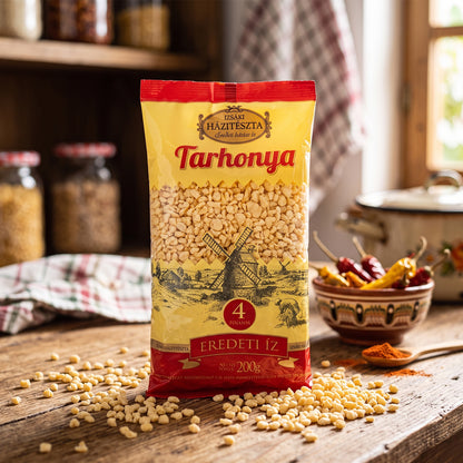 Izsaki Tarhonya Premium Ungarische Eiergraupen ( 4 Eier), 200g Authentische Premium-Beilage mit originalem Geschmack. Rustikale Eiergraupen für Gulasch & Fleischgerichte. 4-Eier Qualität