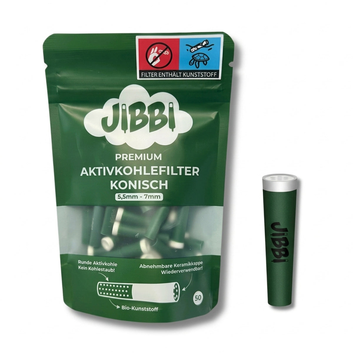 Jibbi Premium Aktivkohlefilter Konisch 5,5-7 mm, 4x50 (200 Stück)