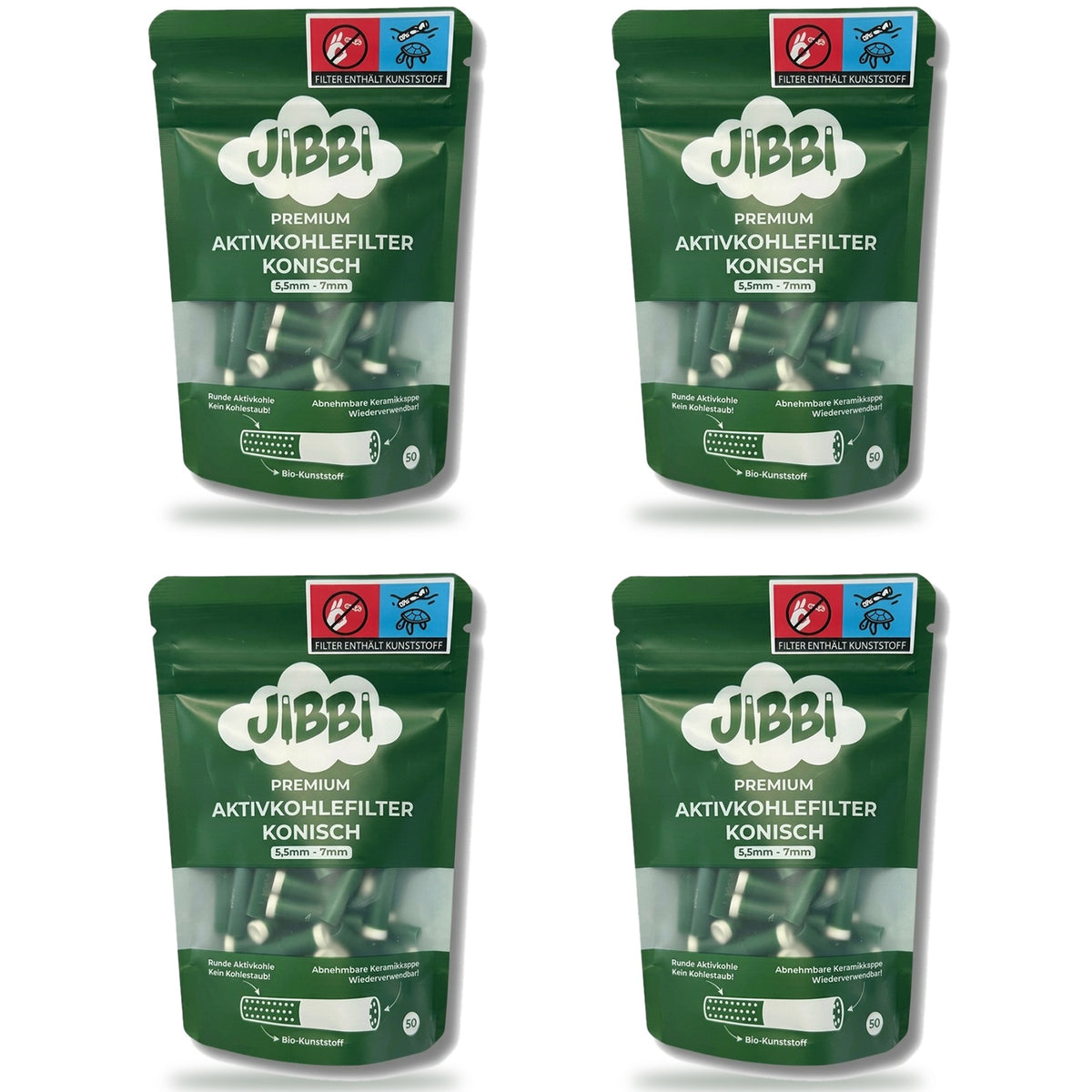 Jibbi Premium Aktivkohlefilter Konisch 5,5-7 mm, 4x50 (200 Stück)