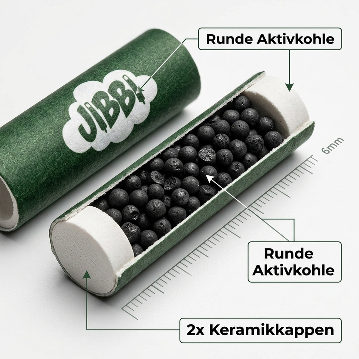 Jibbi Aktivkohlefilter 6 mm 200 Stück 4x50 Papierhülle Keramikkappen vegan
