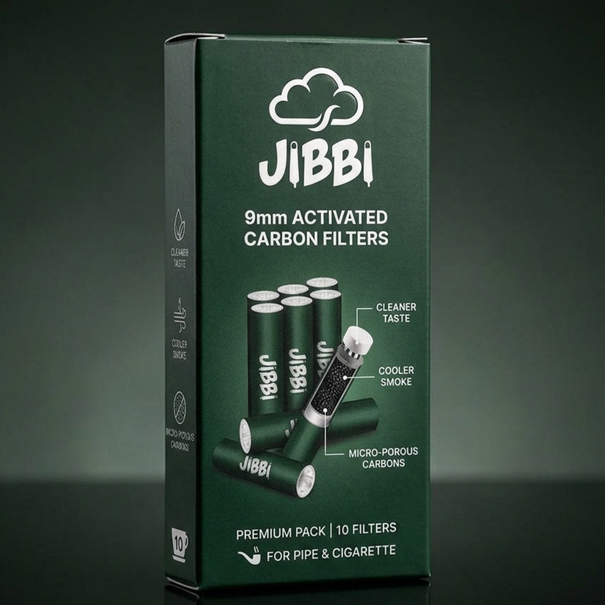 JIBBI Aktivkohlefilter 9mm Keramikkappen Pfeife Zigarette 40 Stück (4x10)