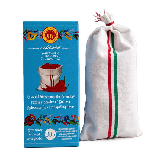 Kalocsai Paprikapulver Edelsüß (g.U.) 100g – Handgeerntet & Fein Gemahlen im traditionellen Leinensäckchen – Premium Ungarische Paprika aus Kalocsa – Ideal für Gourmet-Gerichte, Gulasch & Saucen