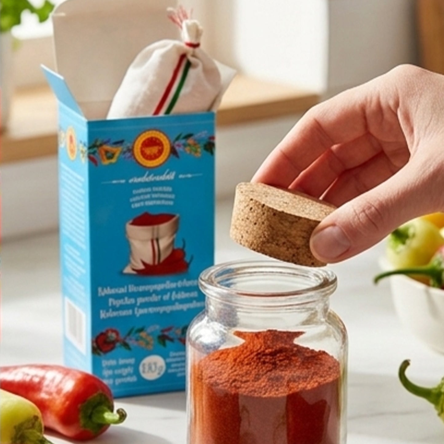 Kalocsai Paprikapulver Edelsüß (g.U.) 100g – Handgeerntet & Fein Gemahlen im traditionellen Leinensäckchen – Premium Ungarische Paprika aus Kalocsa – Ideal für Gourmet-Gerichte, Gulasch & Saucen