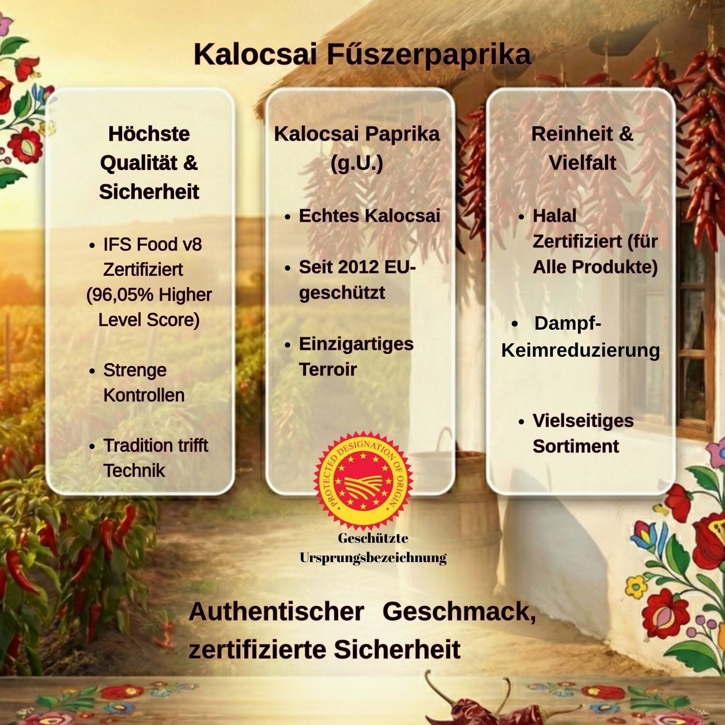 Kalocsai Paprikapulver Edelsüß (g.U.) 75 g – Traditionell gemahlen & Handgeerntet – Premium Ungarische Paprika aus Kalocsa – Authentisch für Gulasch, Pörkölt & Fleischgerichte