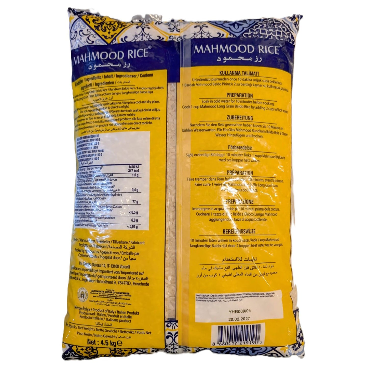 Mahmood Rice Baldo Reis (4.5 kg) – Premium Qualität, Traditioneller für Risotto