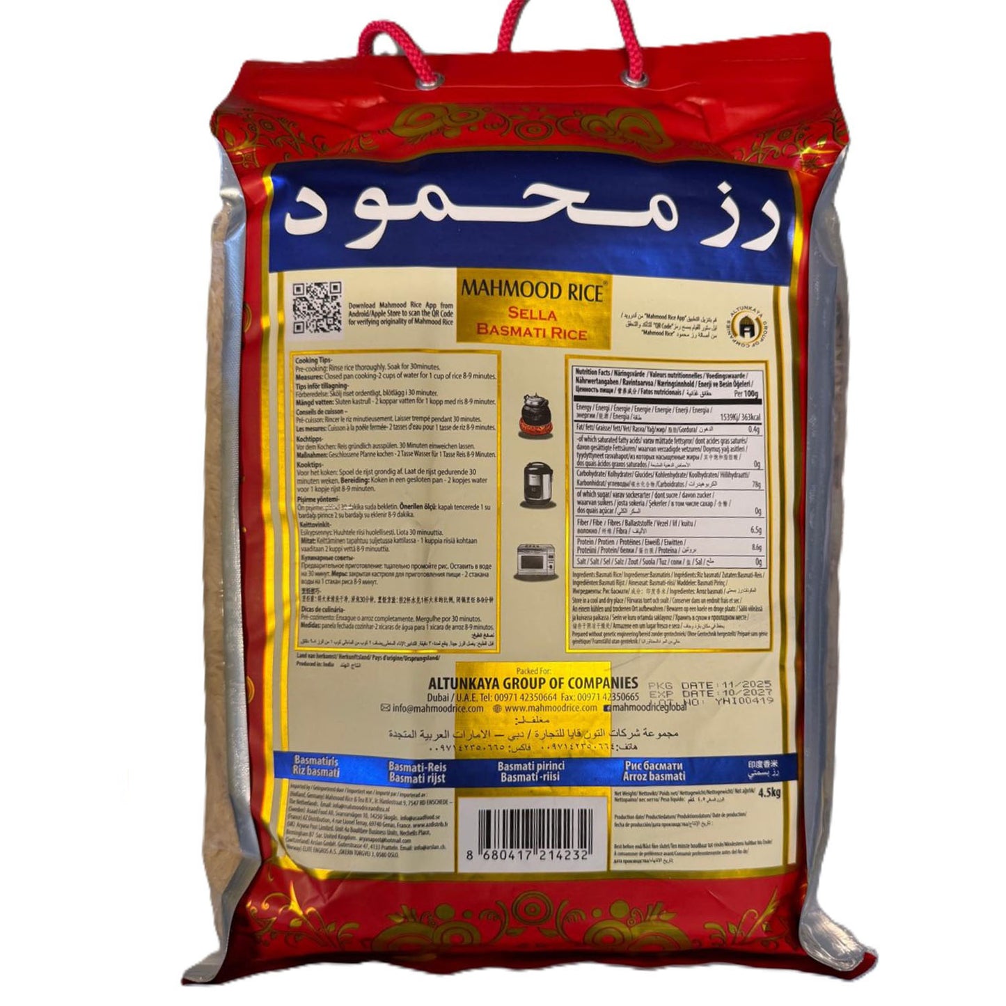 Mahmood Rice Sella Basmati Reis Premium 4,5 Kg – Nährstoffschonend Parboiled