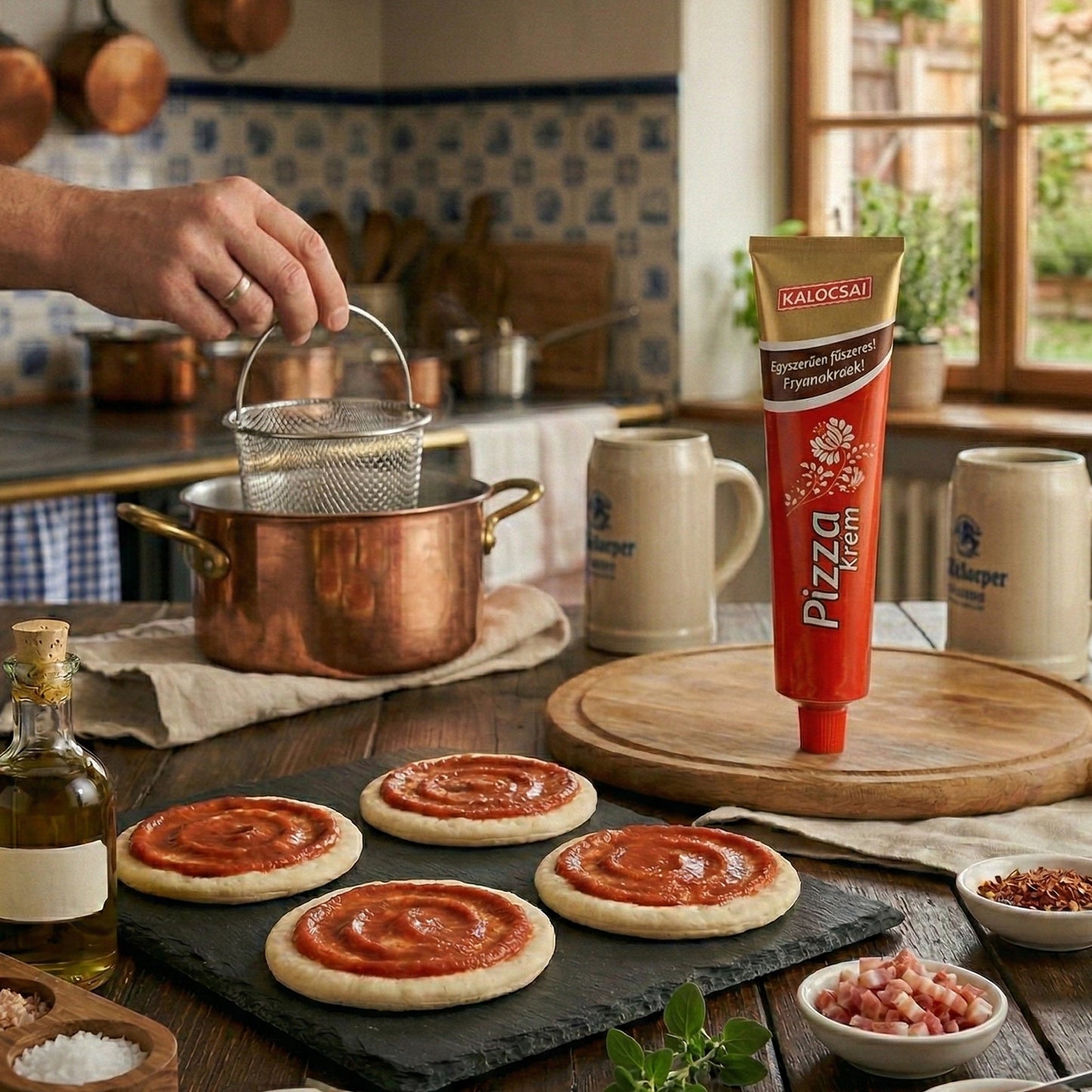 Kalocsai Ungarische Pizzacreme (160g Tube) – Original Pizzasauce aus Kalocsa | Mit 37% Tomatenmark, Zwiebeln & Knoblauch – Ohne Farbstoffe | Ideal für Pizza, Toasts & Pasta