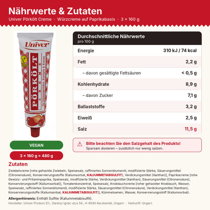 Univer Pörkölt Würzcreme 160g Tube -vegan ungarische Würzpaste Gulasch Eintopf