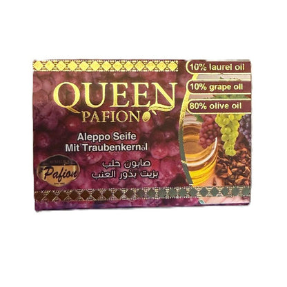 Queen Pafion Aleppo Seife mit Traubenkernöl 150g – Lorbeeröl & Olivenöl in Holzbox