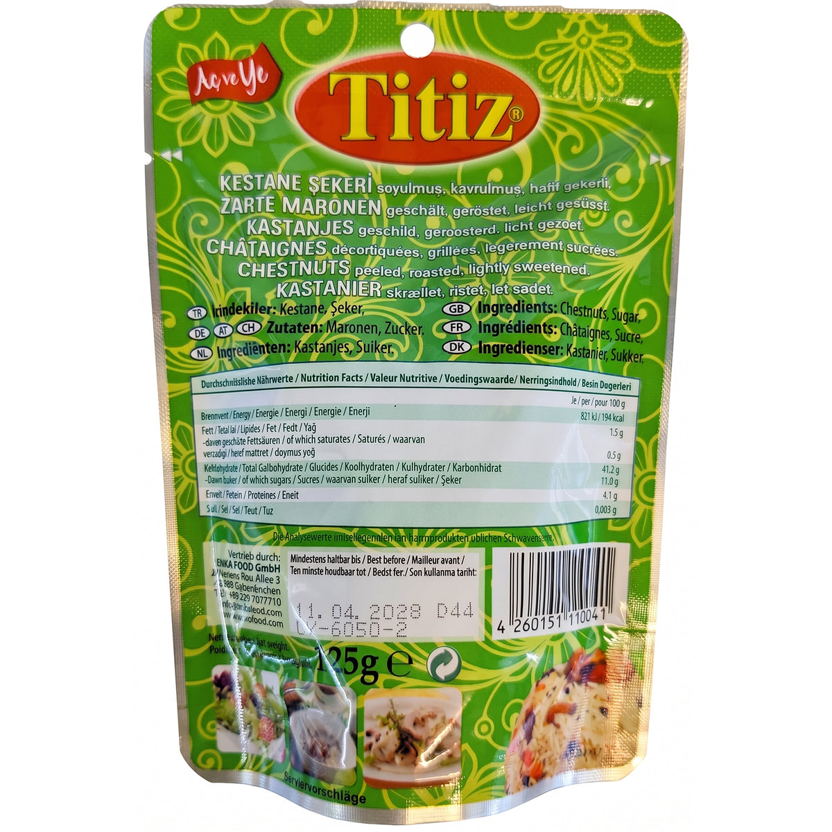 Titiz Zarte Maronen, Leicht Gesüßt 125 g, Vegan