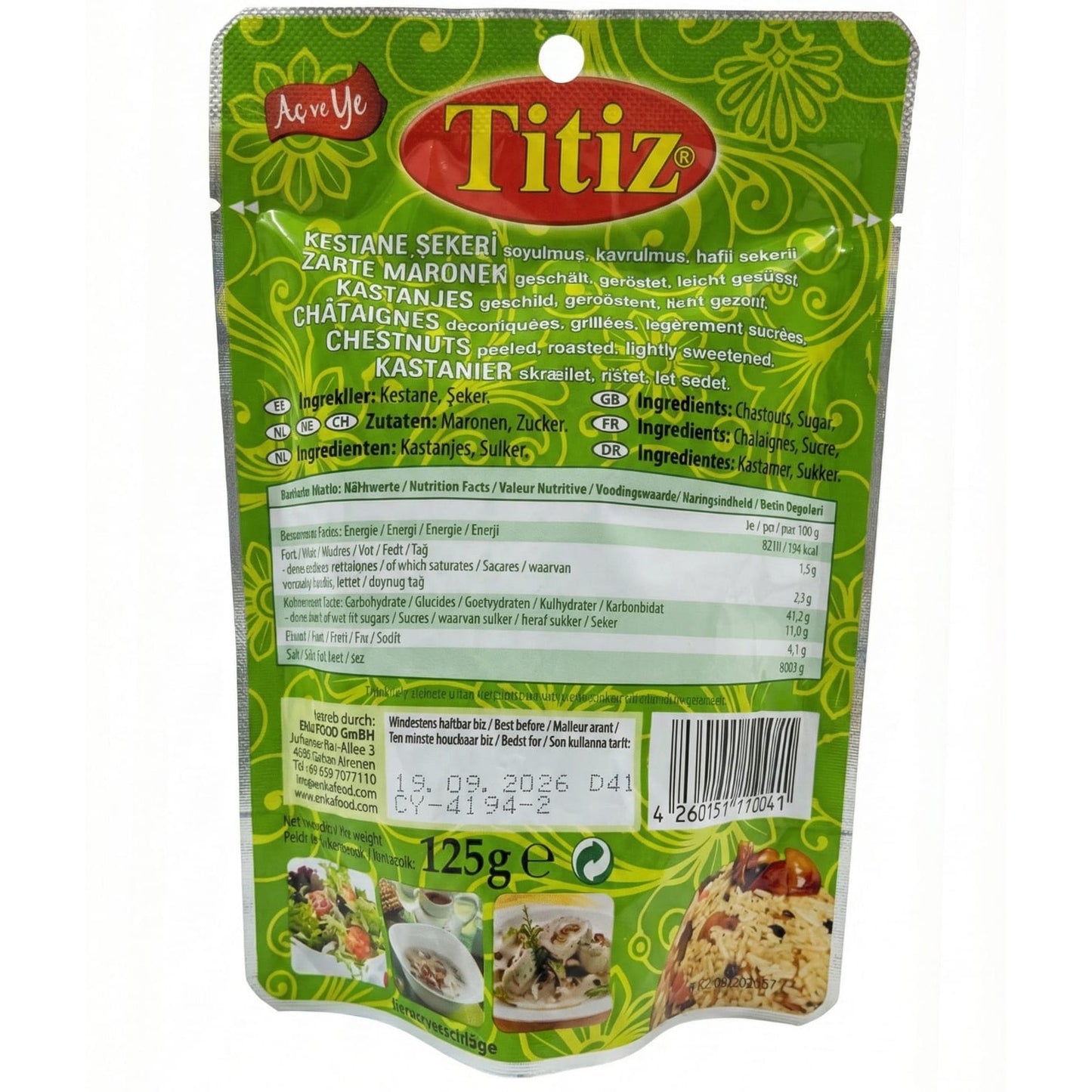 Titiz Zarte Maronen, Leicht Gesüßt 125 g, Vegan